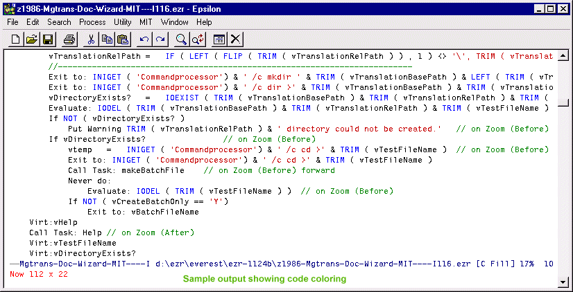 Sample screenshot demonstrating code coloring